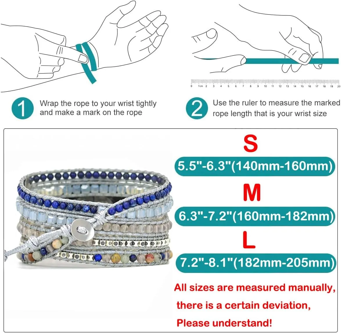 7/Watch 6 Boho Beaded Wraps Strap Compatible with Samsung Galaxy Watch 3 41mm, anti heterogeneous refill Women Men 20mm Wristband Handmade Natural Stone Colorful Jasper Strap for Galaxy Watch 5 4/Watch 