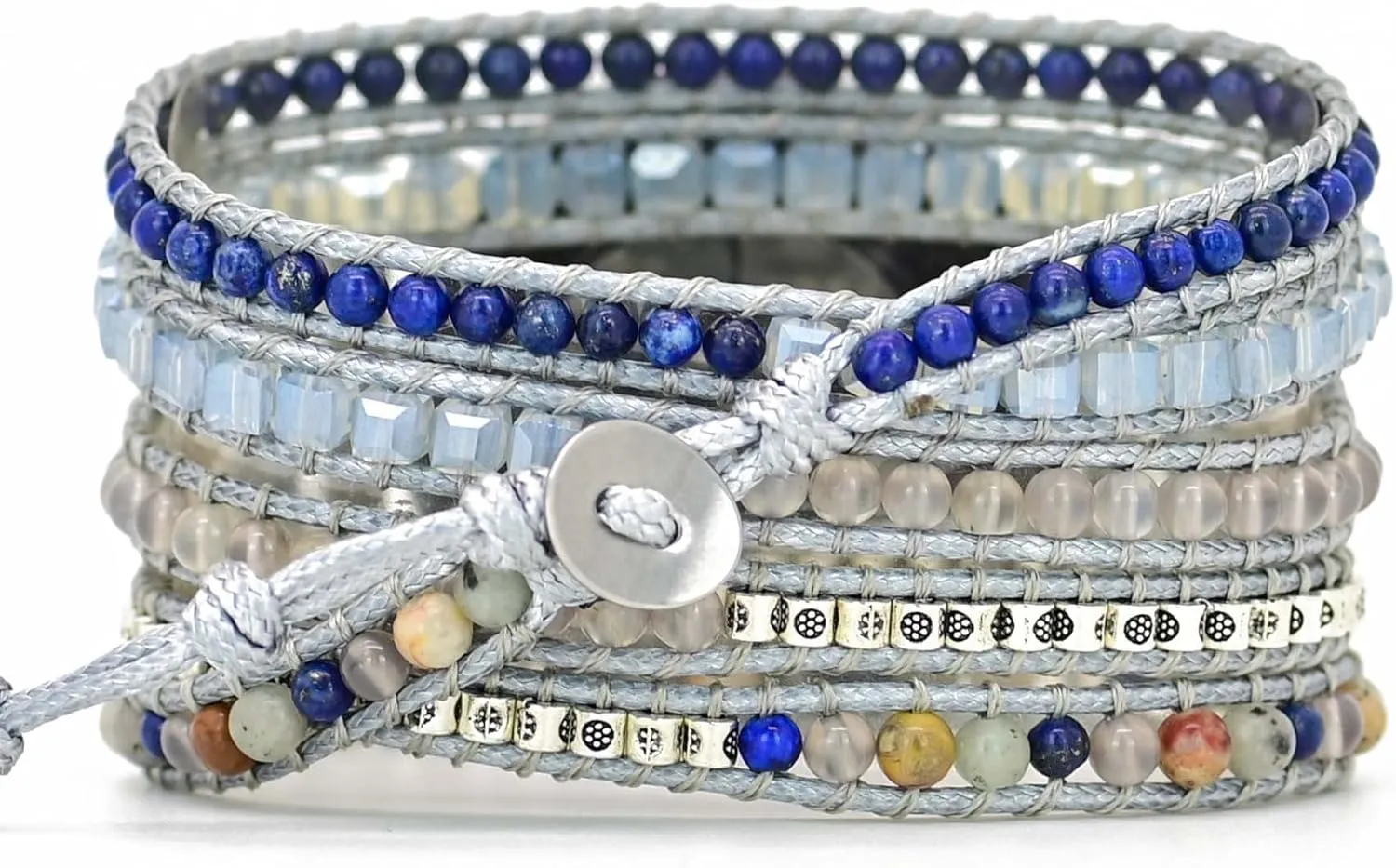 7/Watch 6 Boho Beaded Wraps Strap Compatible with Samsung Galaxy Watch 3 41mm, anti heterogeneous refill Women Men 20mm Wristband Handmade Natural Stone Colorful Jasper Strap for Galaxy Watch 5 4/Watch 