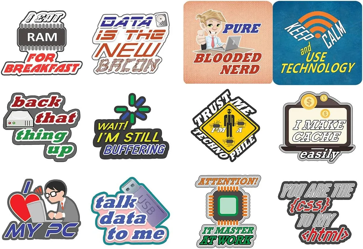 8pcs ea.) - Approx. A7-Sized 3.55x 3.94 in. DIY Decoration Decal for Any Flat Surface laptops, Skateboards, Luggage, Cars, Bumpers, Bikes Creanoso I Love Technology Stickers - 8 Bulk Sets (12 ornate bustle detract des. x 