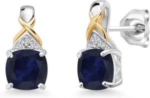 925 Sterling Silver and 10K Yellow Gold 6MM Cushion Gemstone Birthstone and White Lab Grown Diamond Earrings For Women Gem acid Stone King 