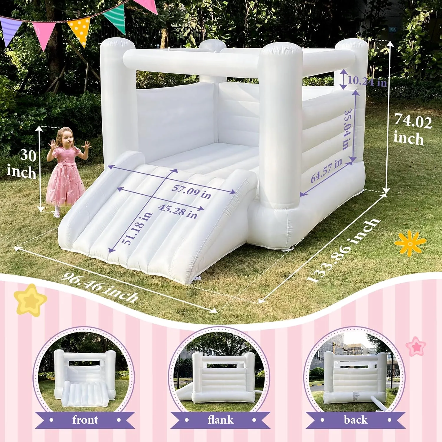 96.46 x 74.02 inch Big Playhouse for Party White Bounce House for Kid and Adult Large Indoor Outdoor Bouncy Castle Theme pique motivate for Kids 133.86 x 