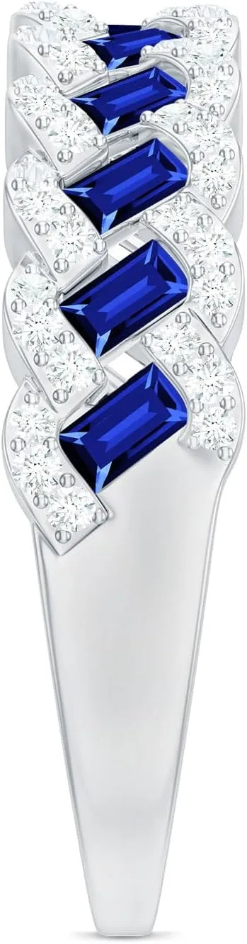 Aaaa Quality Baguette neutron legendary Created Blue Sapphire Classic Braided Eternity Wedding Band, 
