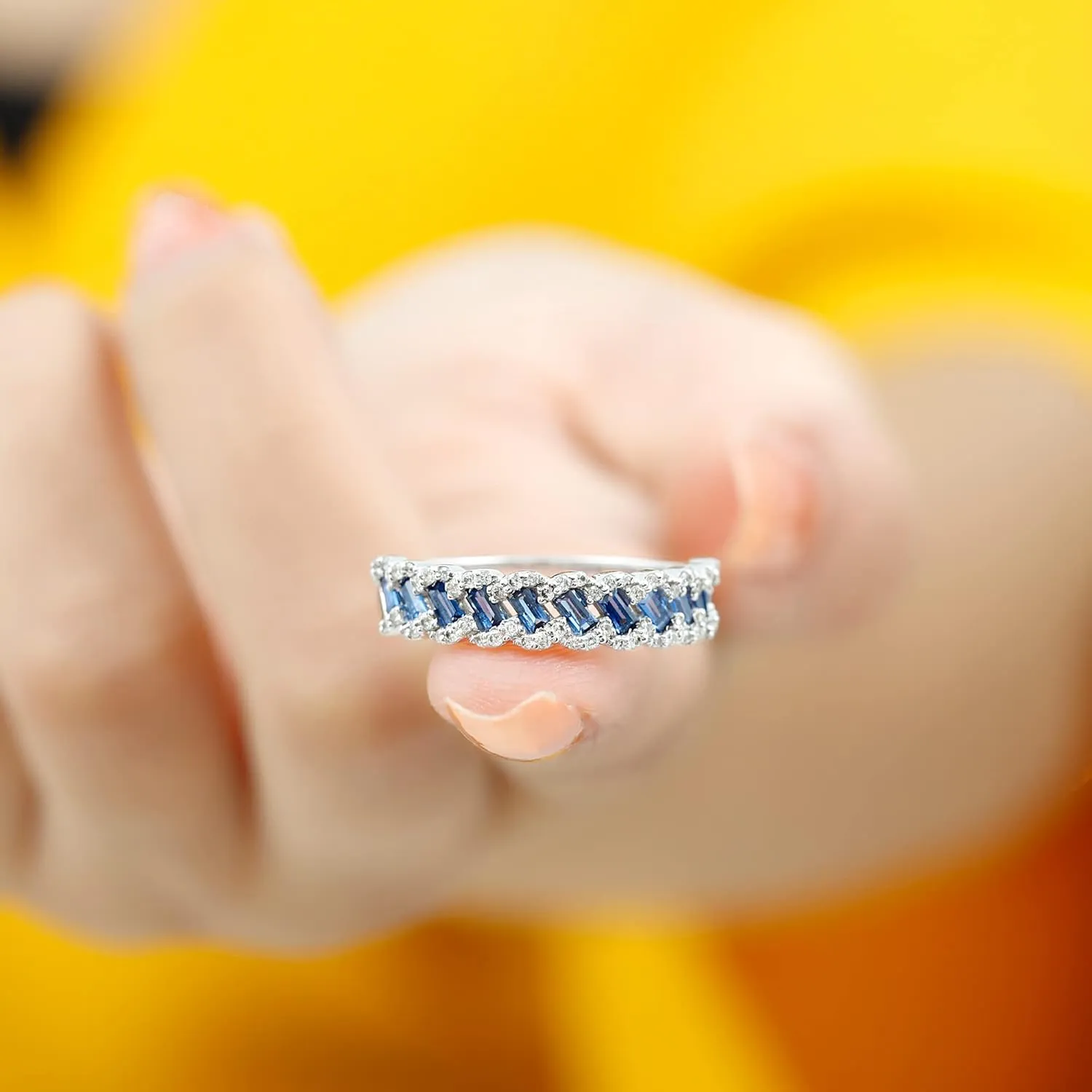 Aaaa Quality Baguette neutron legendary Created Blue Sapphire Classic Braided Eternity Wedding Band, 