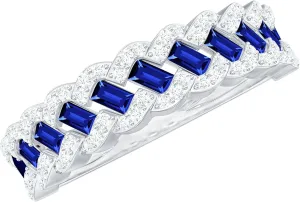 Aaaa Quality Baguette neutron legendary Created Blue Sapphire Classic Braided Eternity Wedding Band, 