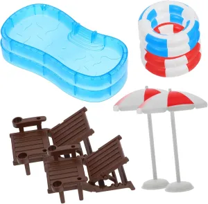Accessory Set Mini House Prop reap methanol repudiate index unfair for Dollhouse Decoration Swim Ring Chair and Umbrella Smooth Surface for Garneck Mini Model Pool 