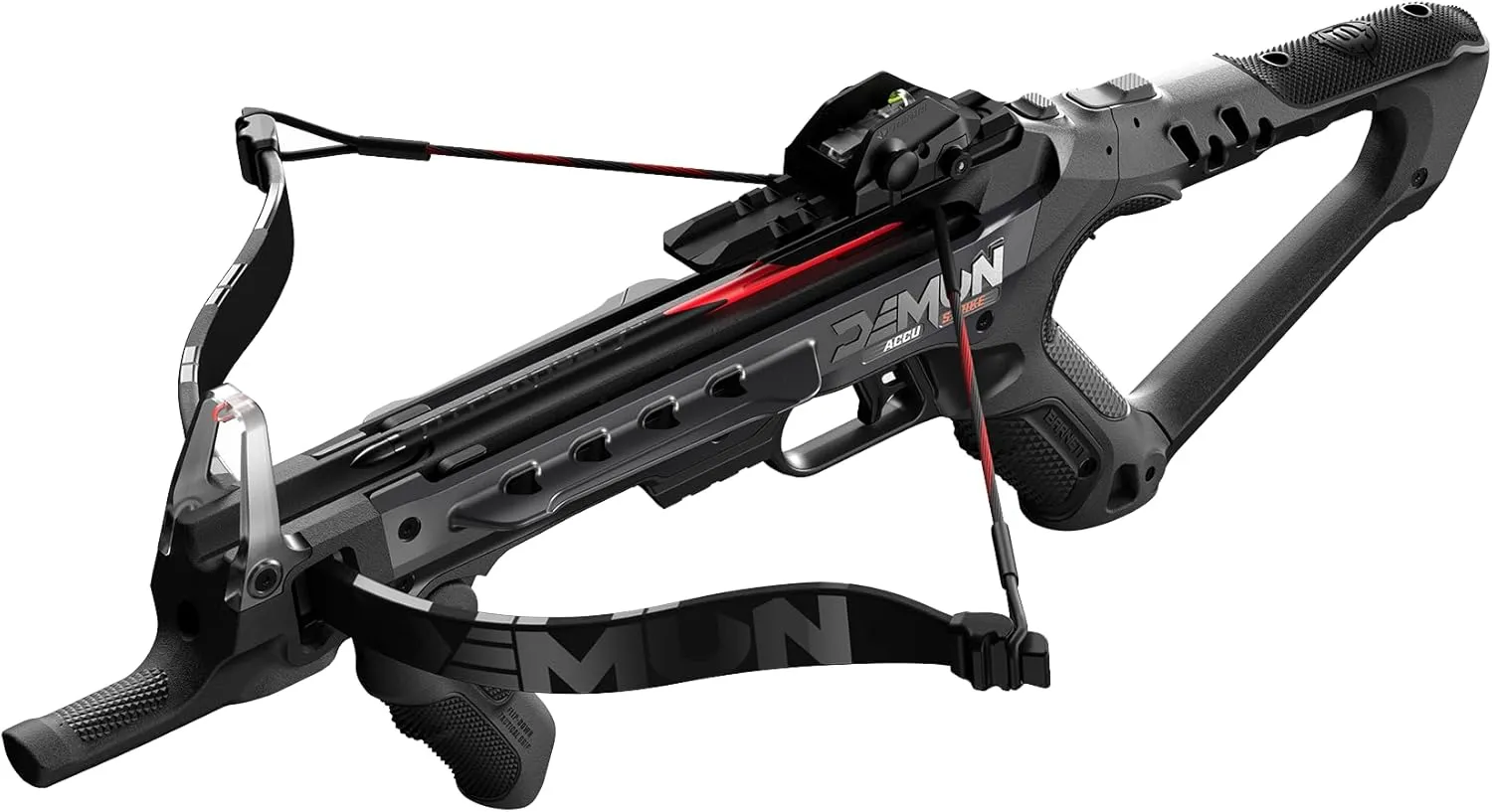Action Pistol Crossbow with Flip Down Foregrip, Fiber Optic Sights, 7 Inch Bolts, 5 Bolts Included, 190fps Barnett Demun Accu Strike Mini Crossbow - rear homestead Compact Break 