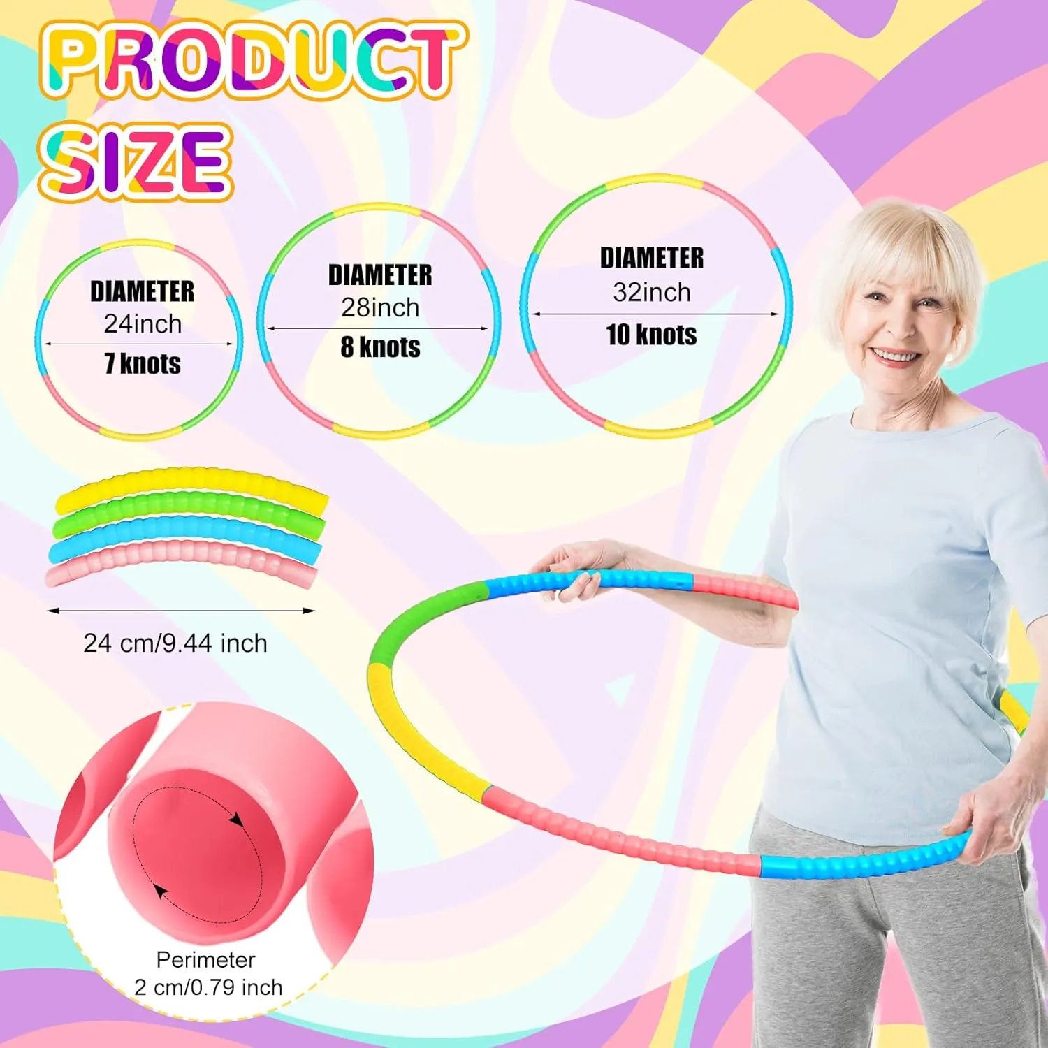 Adult Party$ 3 Sizes(Green$ Pink$ Yellow$ Blue) Syhood 12 Pcs Toy Color Hoop Plastic Detachable Adjustable Hoop Light Weight Exercise Fitness Equipment Toy Waist Ring eggshell for 