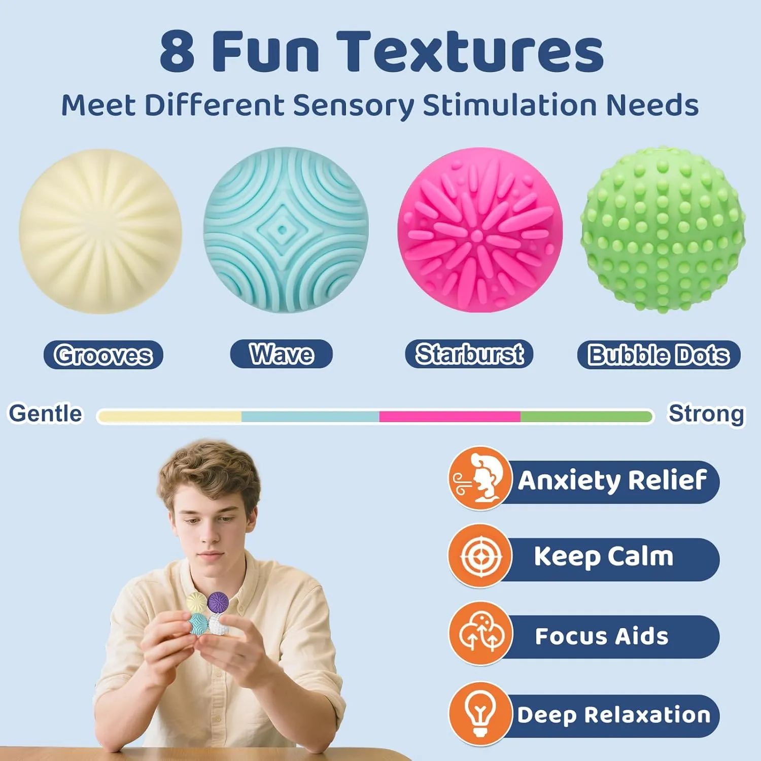 Adults & Teens �C Quiet, Textured marked universal ridge riverbank Magnet Fidgets for ADHD, Autism & Anxiety �C Gift for Desk, Travel & Office Magnetic Sensory Fidget Balls �C 8-Pack Silicone Weighted Stress Relief Toys for 