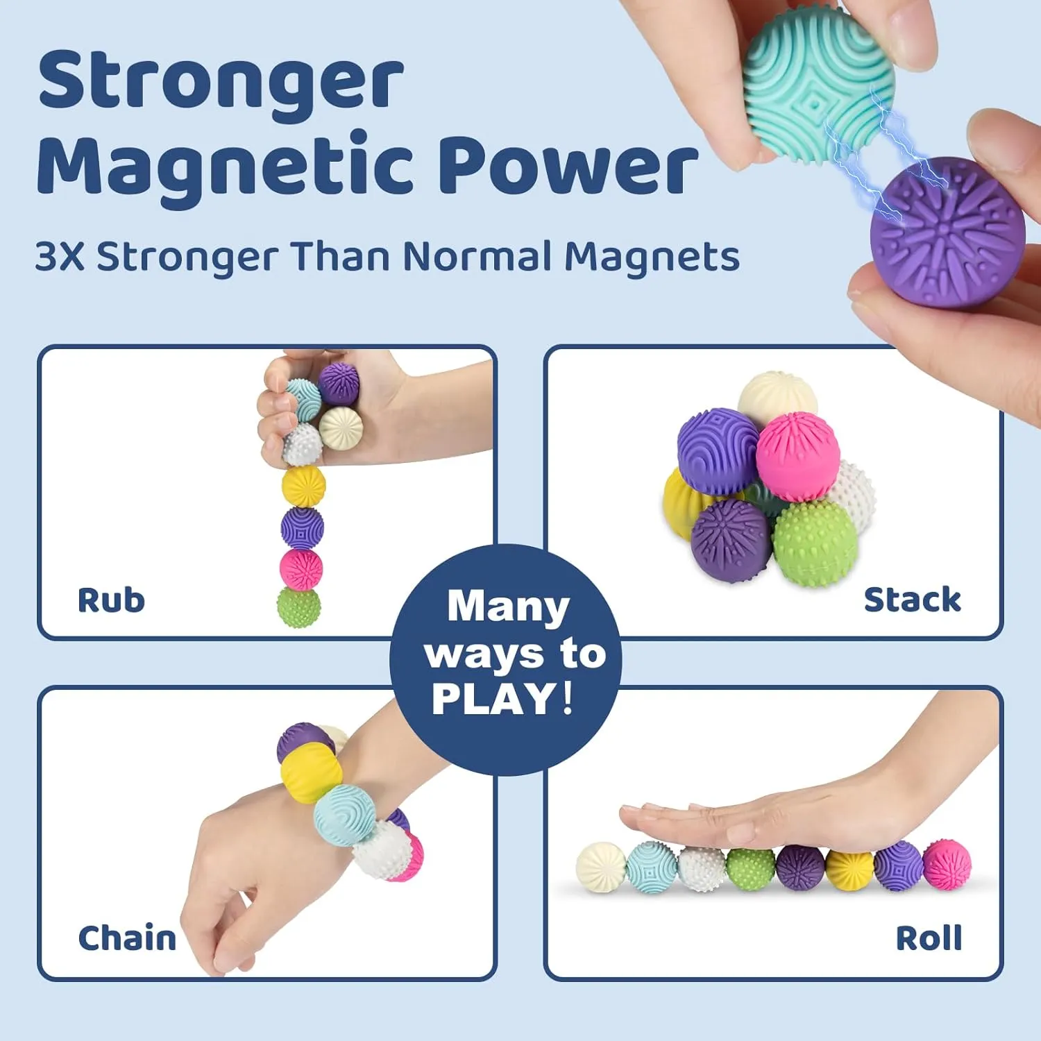 Adults & Teens �C Quiet, Textured marked universal ridge riverbank Magnet Fidgets for ADHD, Autism & Anxiety �C Gift for Desk, Travel & Office Magnetic Sensory Fidget Balls �C 8-Pack Silicone Weighted Stress Relief Toys for 