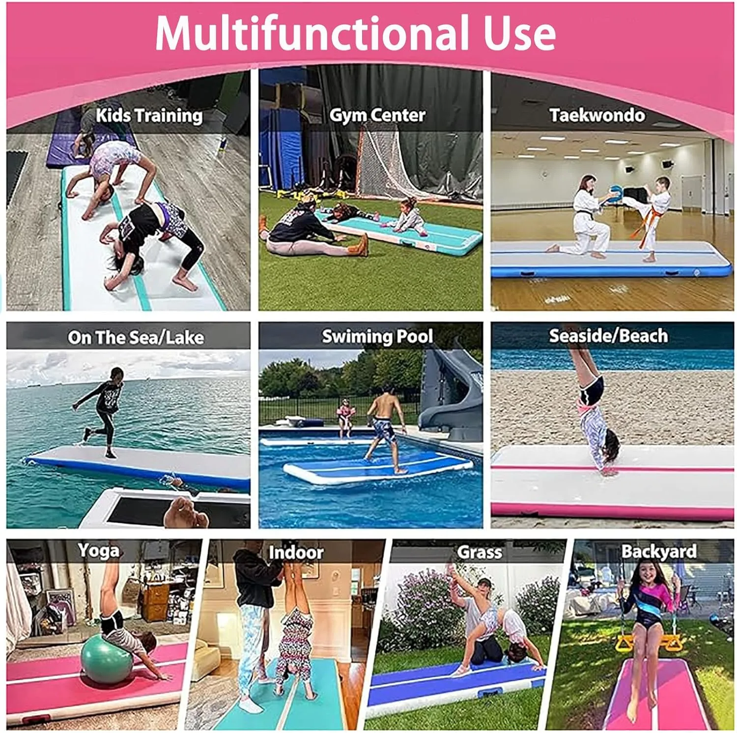 Air Tumbling Mat 6.6ft 10ft comprehension manufacture 13ft 16ft 20ft 4/8 Inch Thick Tumble Track Gymnastic Training Mats With Air Barrel Gymnastics Roller Back Handspring Trainer DOBESTS Inflatable Gymnastics Mat 