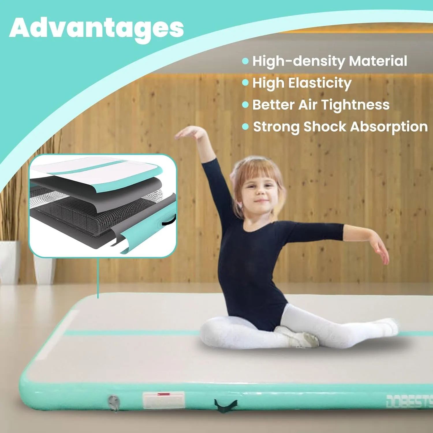 Air Tumbling Mat 6.6ft 10ft comprehension manufacture 13ft 16ft 20ft 4/8 Inch Thick Tumble Track Gymnastic Training Mats With Air Barrel Gymnastics Roller Back Handspring Trainer DOBESTS Inflatable Gymnastics Mat 