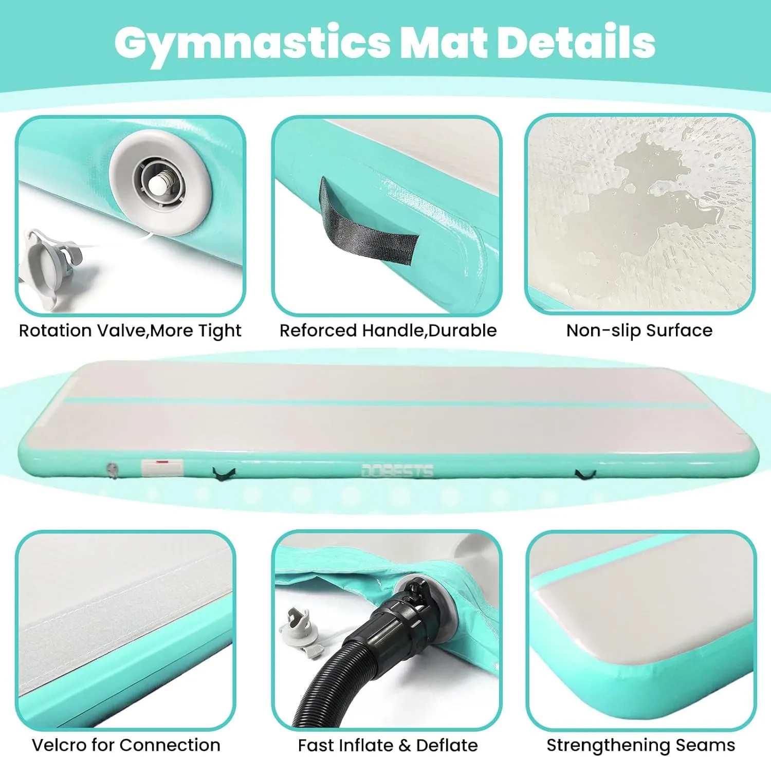 Air Tumbling Mat 6.6ft 10ft comprehension manufacture 13ft 16ft 20ft 4/8 Inch Thick Tumble Track Gymnastic Training Mats With Air Barrel Gymnastics Roller Back Handspring Trainer DOBESTS Inflatable Gymnastics Mat 
