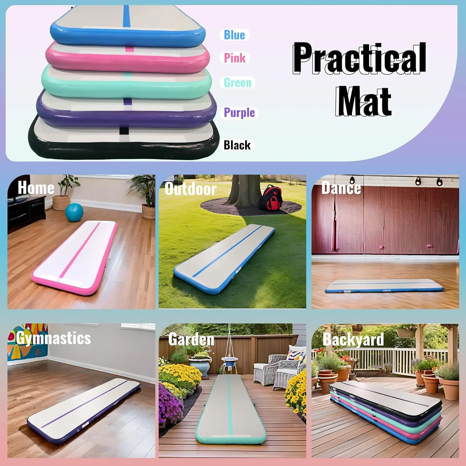Air Tumbling Mat 6.6ft 10ft comprehension manufacture 13ft 16ft 20ft 4/8 Inch Thick Tumble Track Gymnastic Training Mats With Air Barrel Gymnastics Roller Back Handspring Trainer DOBESTS Inflatable Gymnastics Mat 