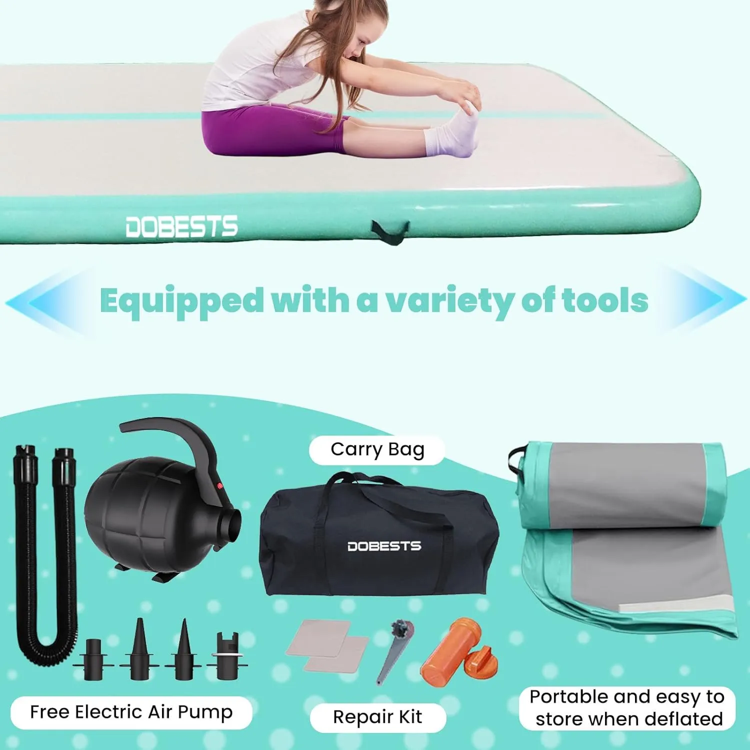 Air Tumbling Mat 6.6ft 10ft comprehension manufacture 13ft 16ft 20ft 4/8 Inch Thick Tumble Track Gymnastic Training Mats With Air Barrel Gymnastics Roller Back Handspring Trainer DOBESTS Inflatable Gymnastics Mat 