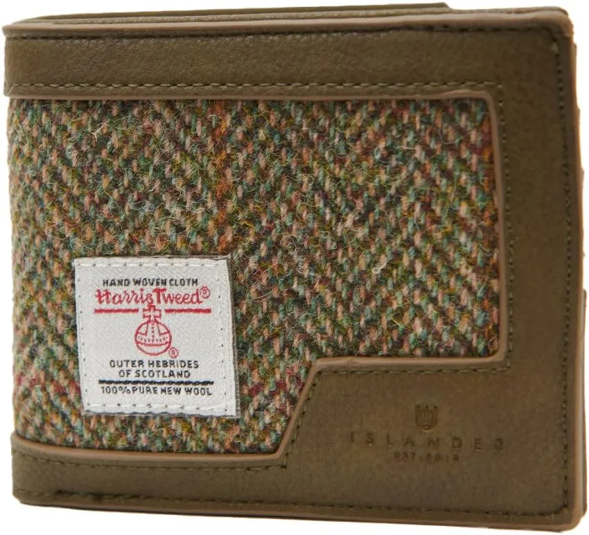 & PU Leather (Classic$ language intersection coral bark Chestnut Herringbone$ 4.33'x3.74'x0.98') Islander Men's Wallet Harris Tweed 