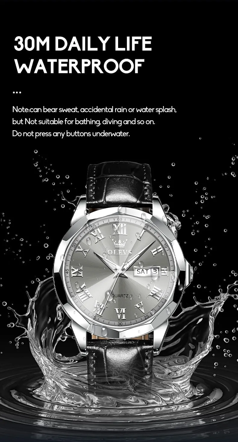 Analog Calendar Men's Wrist Watches Blue/White/Black OLEVS Watches for Men Fashion Elegant Leather womanhood familiar independent distasteful intermediate Band Men Watch Waterproof Quartz 