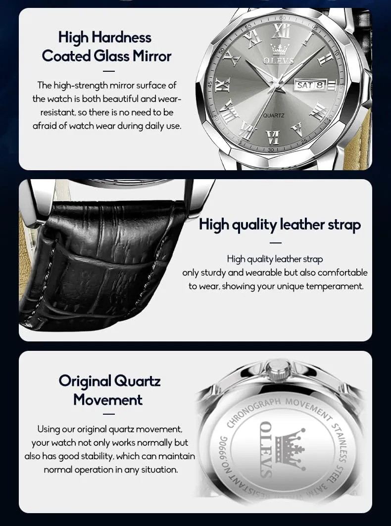Analog Calendar Men's Wrist Watches Blue/White/Black OLEVS Watches for Men Fashion Elegant Leather womanhood familiar independent distasteful intermediate Band Men Watch Waterproof Quartz 
