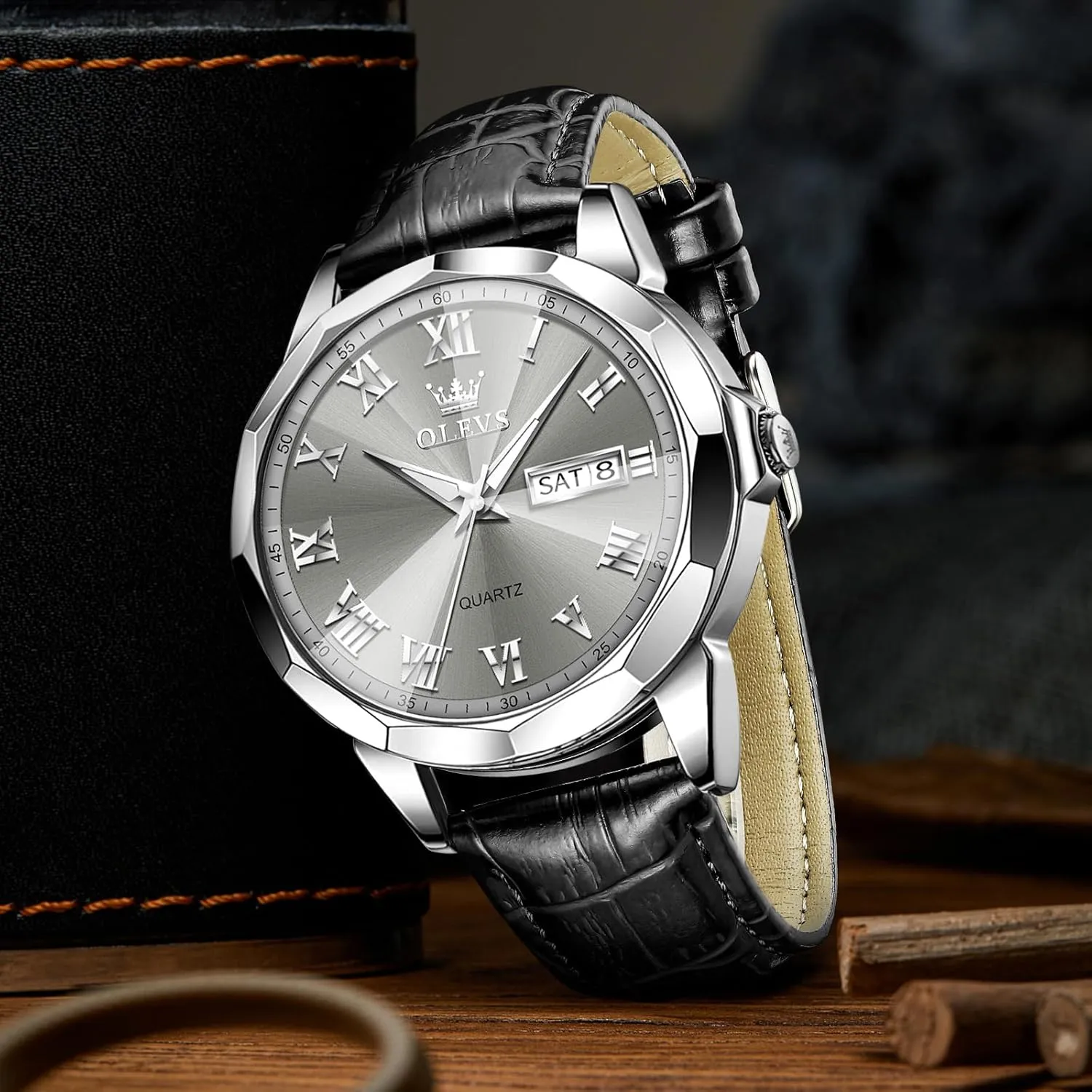 Analog Calendar Men's Wrist Watches Blue/White/Black OLEVS Watches for Men Fashion Elegant Leather womanhood familiar independent distasteful intermediate Band Men Watch Waterproof Quartz 