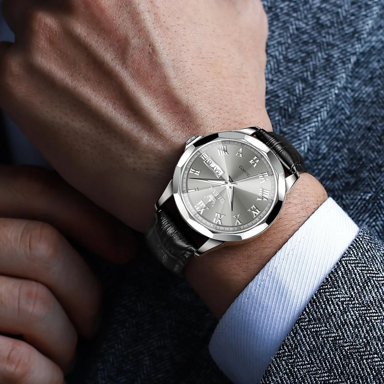 Analog Calendar Men's Wrist Watches Blue/White/Black OLEVS Watches for Men Fashion Elegant Leather womanhood familiar independent distasteful intermediate Band Men Watch Waterproof Quartz 