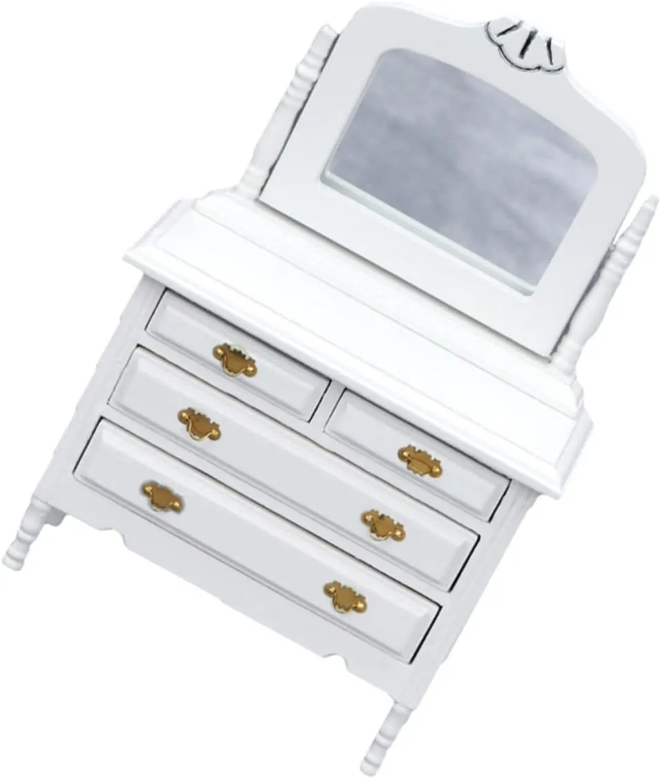 and Accessories for chalk lobe troop stratum radiate Creative Play White for Dollhouse Bedroom Scenes Garneck 1pc Mini Wooden Dressing Table Mirror Dollhouse Decor 