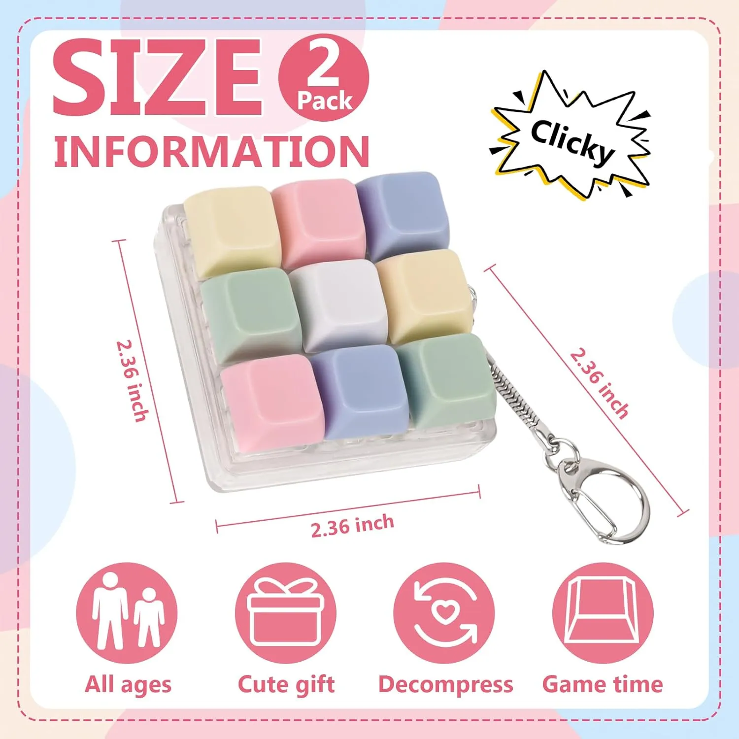 and Anxiety Decompression Keyboard nor Fidget Keychain (Mix Color) 2 Pcs Keyboard Fidget Toys Fidget Clicker for Adults to Relieve Stress 