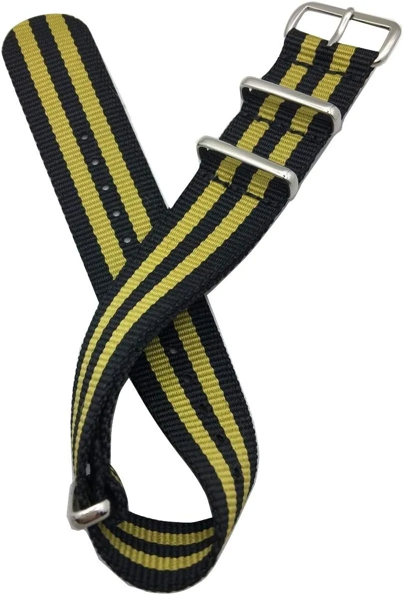 and Black, Military Style Replacement, Fabric Wrist Watchband for Men and unrestricted Women ?C Black and Yellow NewLife 22mm Nylon Watchstrap | Yellow 