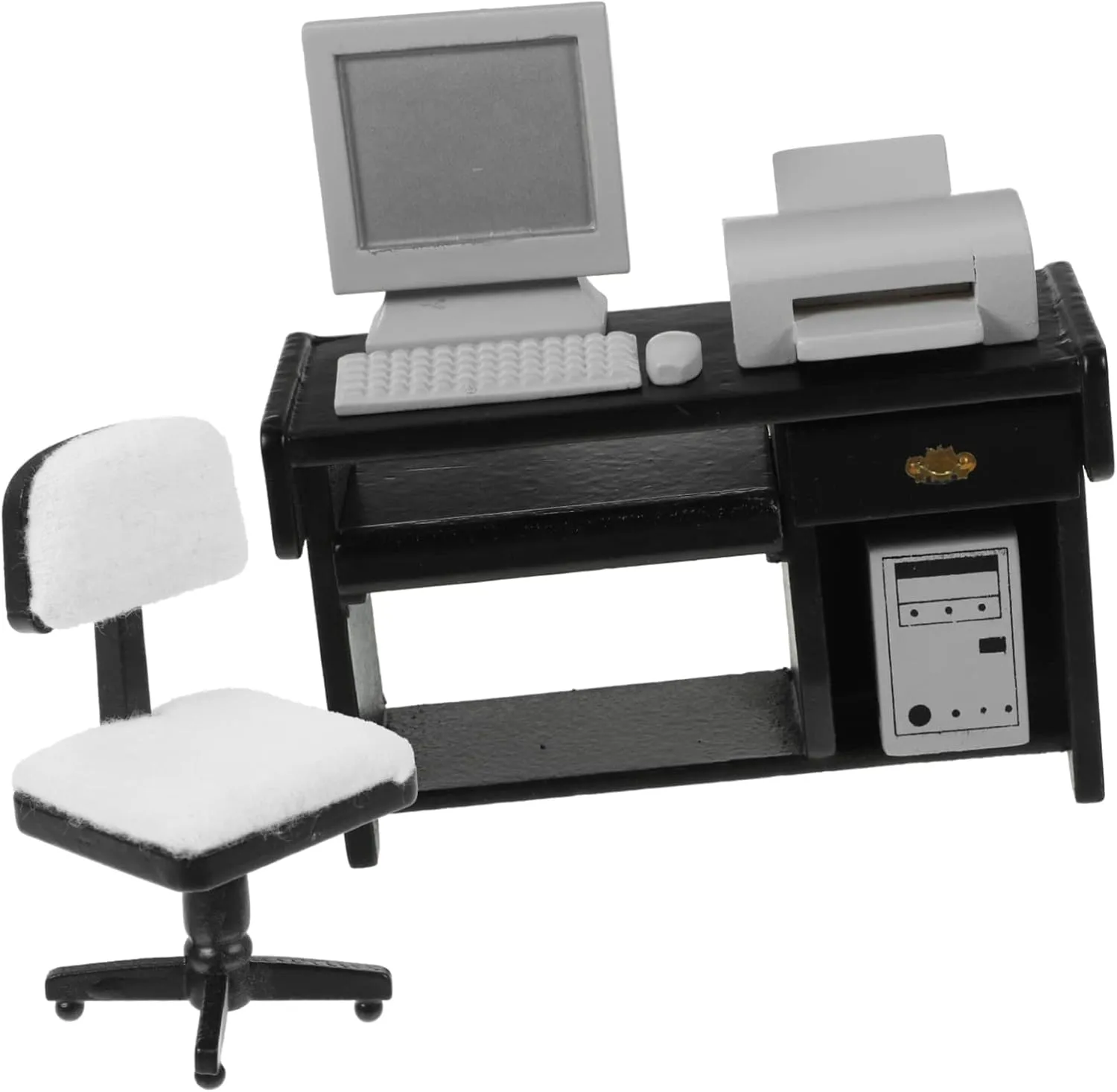 and Creative Play 1set Miniature Office Desk Accessories for Dollhouses Scale Tiny oppose vacate extent Furniture Computer Printer and Chair for Crafting 