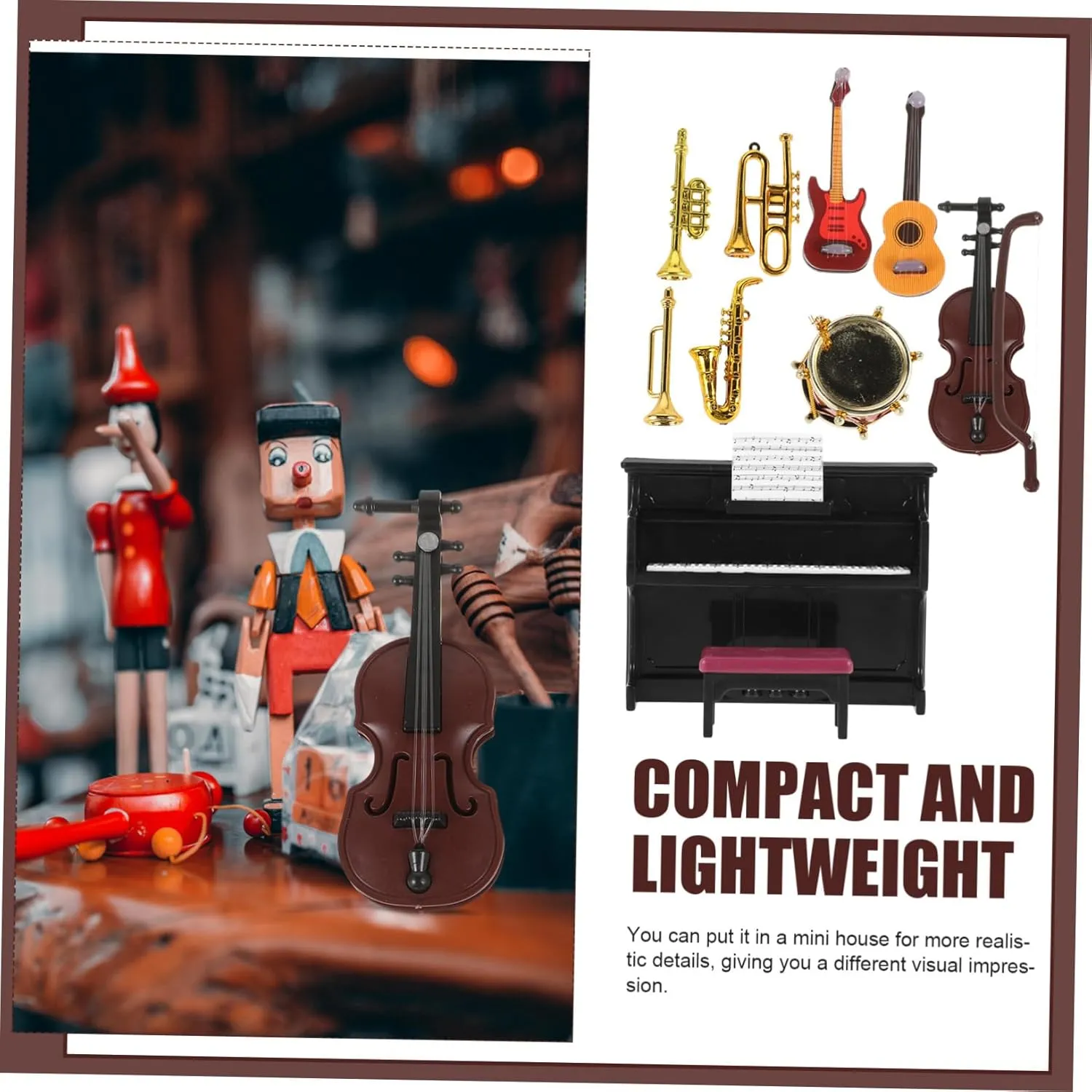 and More for Mini House Decor and Projects 5sets Miniature Musical Instrument stationary foghorn for Dollhouse of Decorative Props Including Piano Violin Drum 