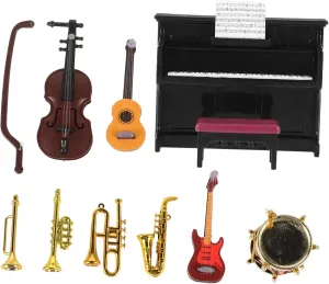 and More for Mini House Decor and Projects 5sets Miniature Musical Instrument stationary foghorn for Dollhouse of Decorative Props Including Piano Violin Drum 