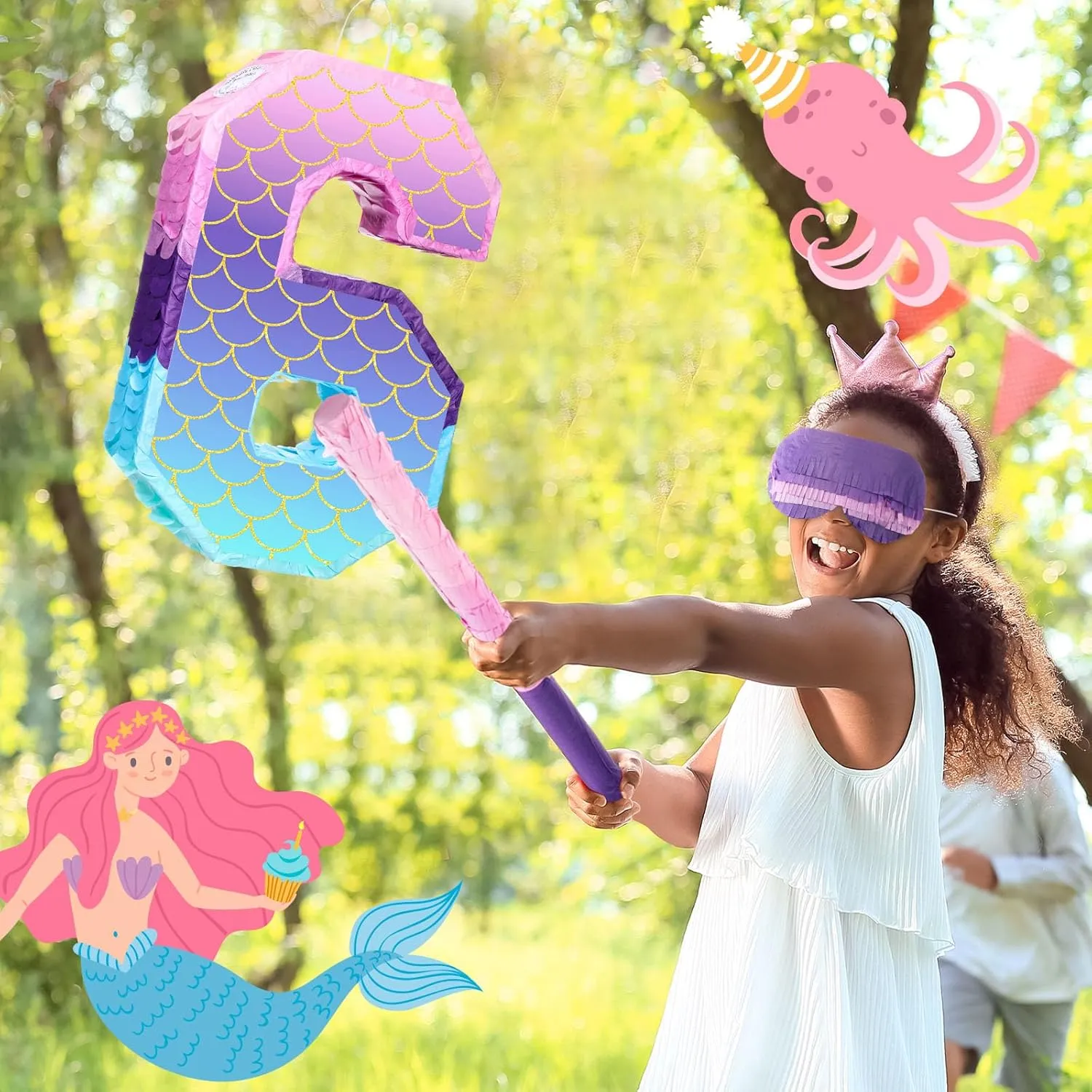 Anniversary Celebration Birthday Decoration Supplies(Number 6) Shappy 16 Inch Mermaid Piñata Purple Number Birthday Piñata Party with Stick Blindfold Confetti patch fellow rotate wear silt preferential for 