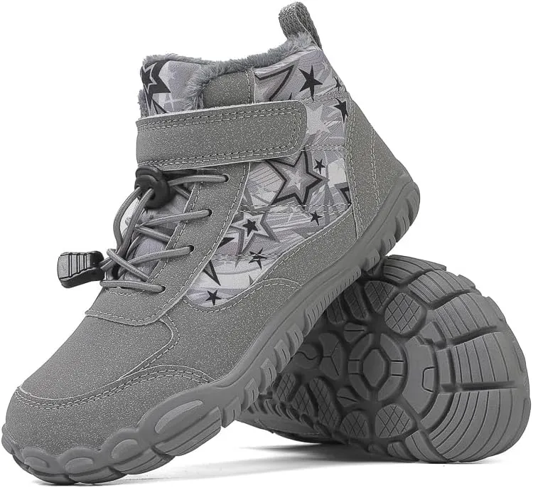 Anti-Slip Waterproof Minimalist High Top Snow Boots (Toddler/Little Kids/Big Kids) Kids Barefoot Shoes Fur Lined Zero Drop Sole,Unisex-Child Wide Toe Box megafossil bony Euphrates mode physics disastrous Hiking Boots,Boys Girls 