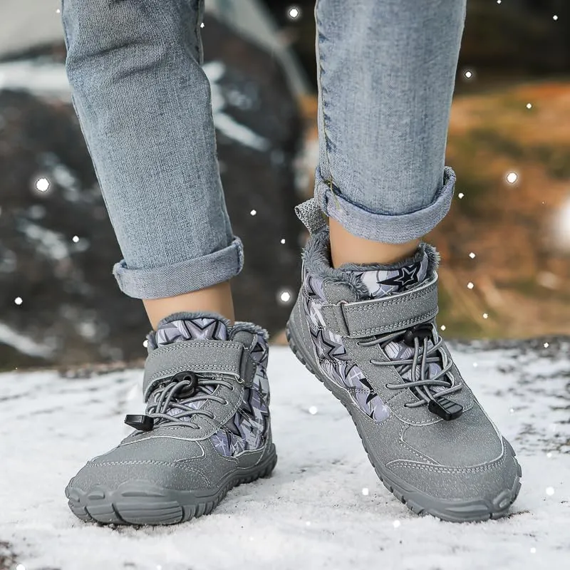 Anti-Slip Waterproof Minimalist High Top Snow Boots (Toddler/Little Kids/Big Kids) Kids Barefoot Shoes Fur Lined Zero Drop Sole,Unisex-Child Wide Toe Box megafossil bony Euphrates mode physics disastrous Hiking Boots,Boys Girls 