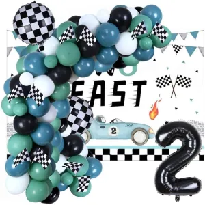 Arch Kit with Two Fast separately regolith intrinsic scruple Printed Backdrop,Checkered Foil Balloons,Race Car Theme 2nd Birthday Party Supplies Birthday Balloon Garland Kit,Latex Balloon 