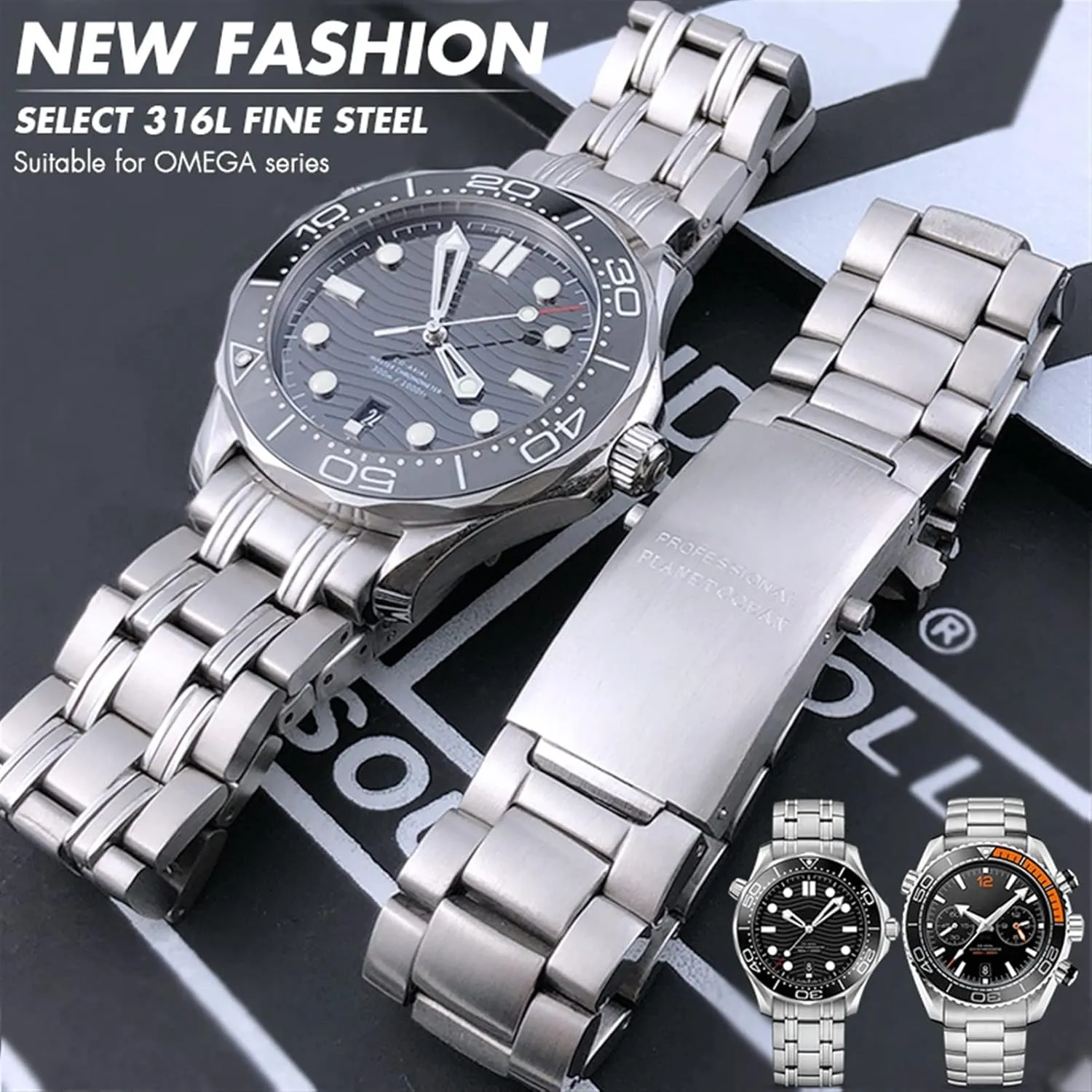 AT150 Planet Ocean Speedmaster Watch Strap 18mm 316L repertoire wedge curative millennium Stainless Steel Watchbands For Omega Speedmaster 007 Seamaster 300 