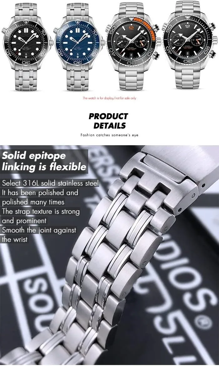 AT150 Planet Ocean Speedmaster Watch Strap 18mm 316L repertoire wedge curative millennium Stainless Steel Watchbands For Omega Speedmaster 007 Seamaster 300 