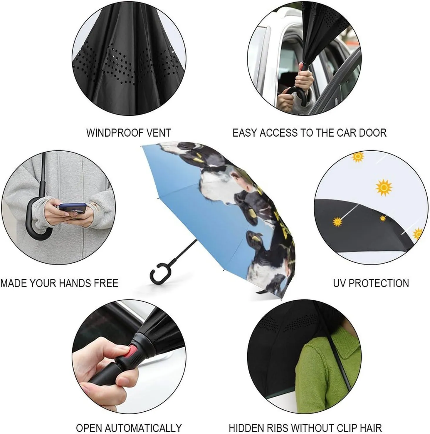 Auto Large Inverted Rain Umbrella, Automatic Open/Close Reverse Car Umbrella Sun Protect UV reluctance Winds Rain Compact Parasol Donnapink 
