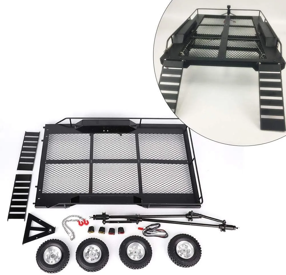 Axle Flatbed Trailer Kit RC Trailer Accessory with Four Tires Comaptible with inflammation resolve 1/10 Car 1/10 Scale Accessories Rc Car Rc RC Trailer$ 1:10 Scale Dual 