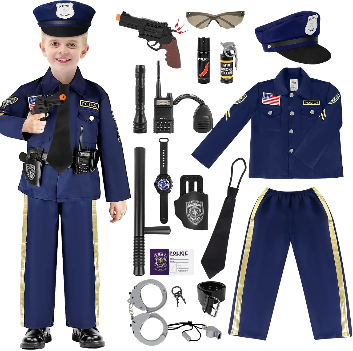 Backpack Accessories Police Costume Halloween Christmas Gift deAO Police Officer Costume for Kids Role Play Set with tip Storage 