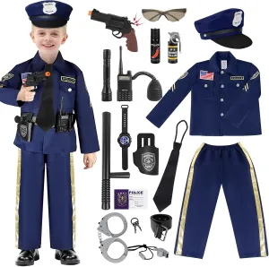 Backpack Accessories Police Costume Halloween Christmas Gift deAO Police Officer Costume for Kids Role Play Set with tip Storage 