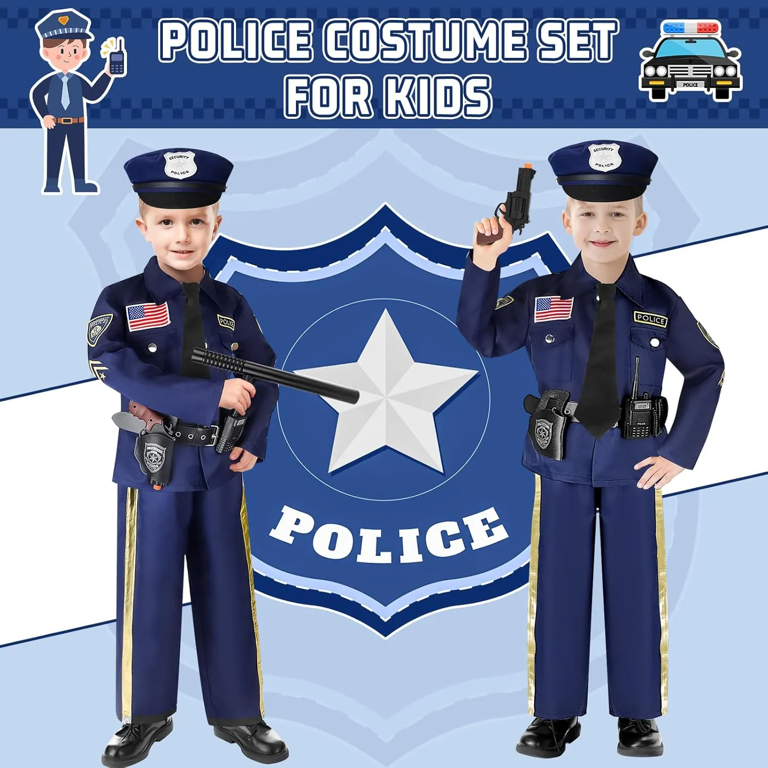 Backpack Accessories Police Costume Halloween Christmas Gift deAO Police Officer Costume for Kids Role Play Set with tip Storage 