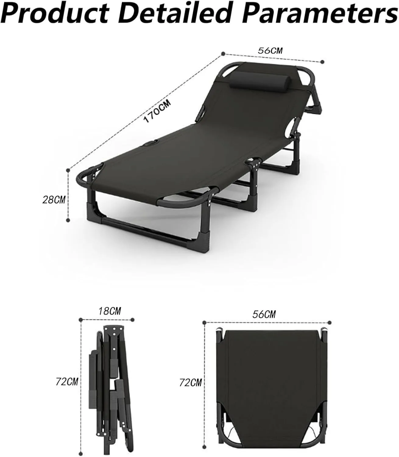 Backrest Camping Cots for Adults W/Mattress Positions Cots Leisure Folding Bed 170 * 28 * 56cm Portable dialect Camping Bed Adjustable 