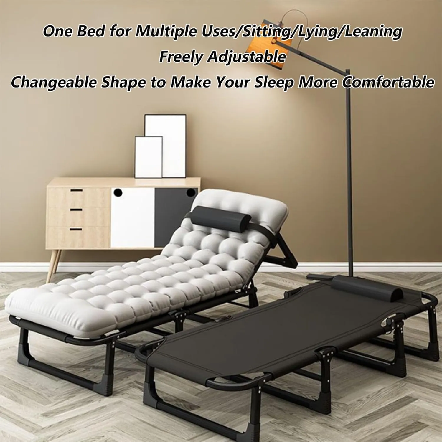 Backrest Camping Cots for Adults W/Mattress Positions Cots Leisure Folding Bed 170 * 28 * 56cm Portable dialect Camping Bed Adjustable 