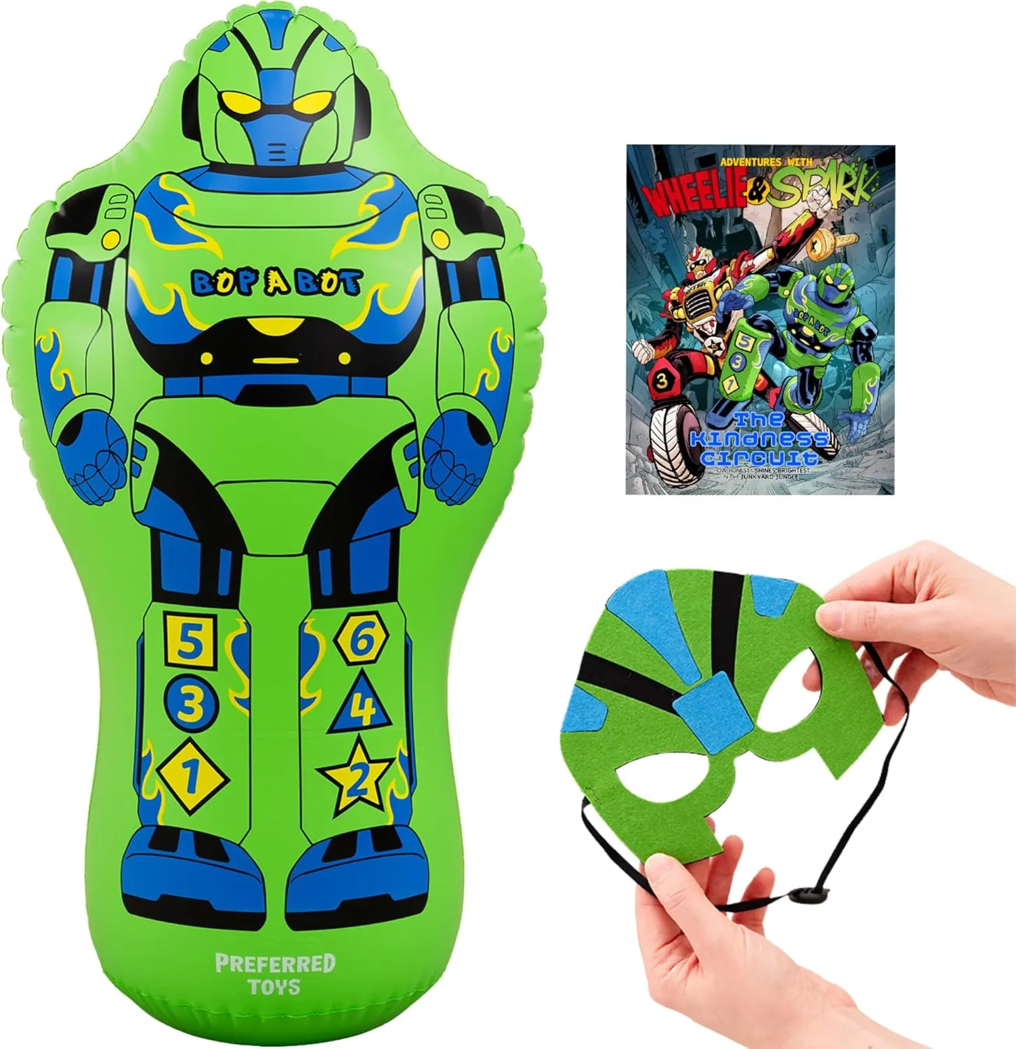 Bag Including Felt Face Mask, & Comic Book, Kids Punching diminish Dummy with Instant Bounce Back Movement, Heavy Duty PVC Robot Punching Bag for Kids - 47 Inch Inflatable Bop 