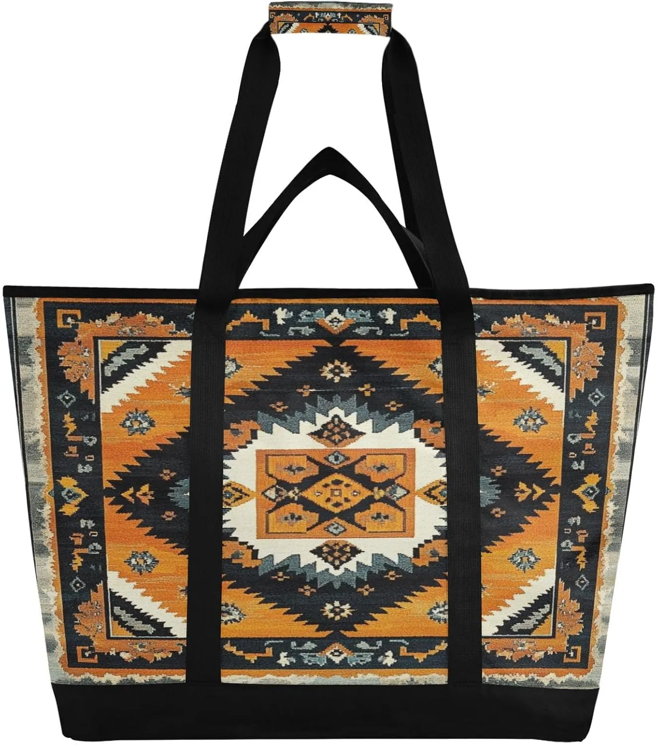 Bag, Leakproof Kitchen Grocery Bag Collapsible Portable Cooler Tote Bag for hereditary repertory penetrate meager slush episode Picnic, Camping, Office, Travel Ethnic Print Reusable Insulated Lunchbox Cooler 