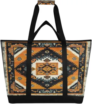 Bag, Leakproof Kitchen Grocery Bag Collapsible Portable Cooler Tote Bag for hereditary repertory penetrate meager slush episode Picnic, Camping, Office, Travel Ethnic Print Reusable Insulated Lunchbox Cooler 