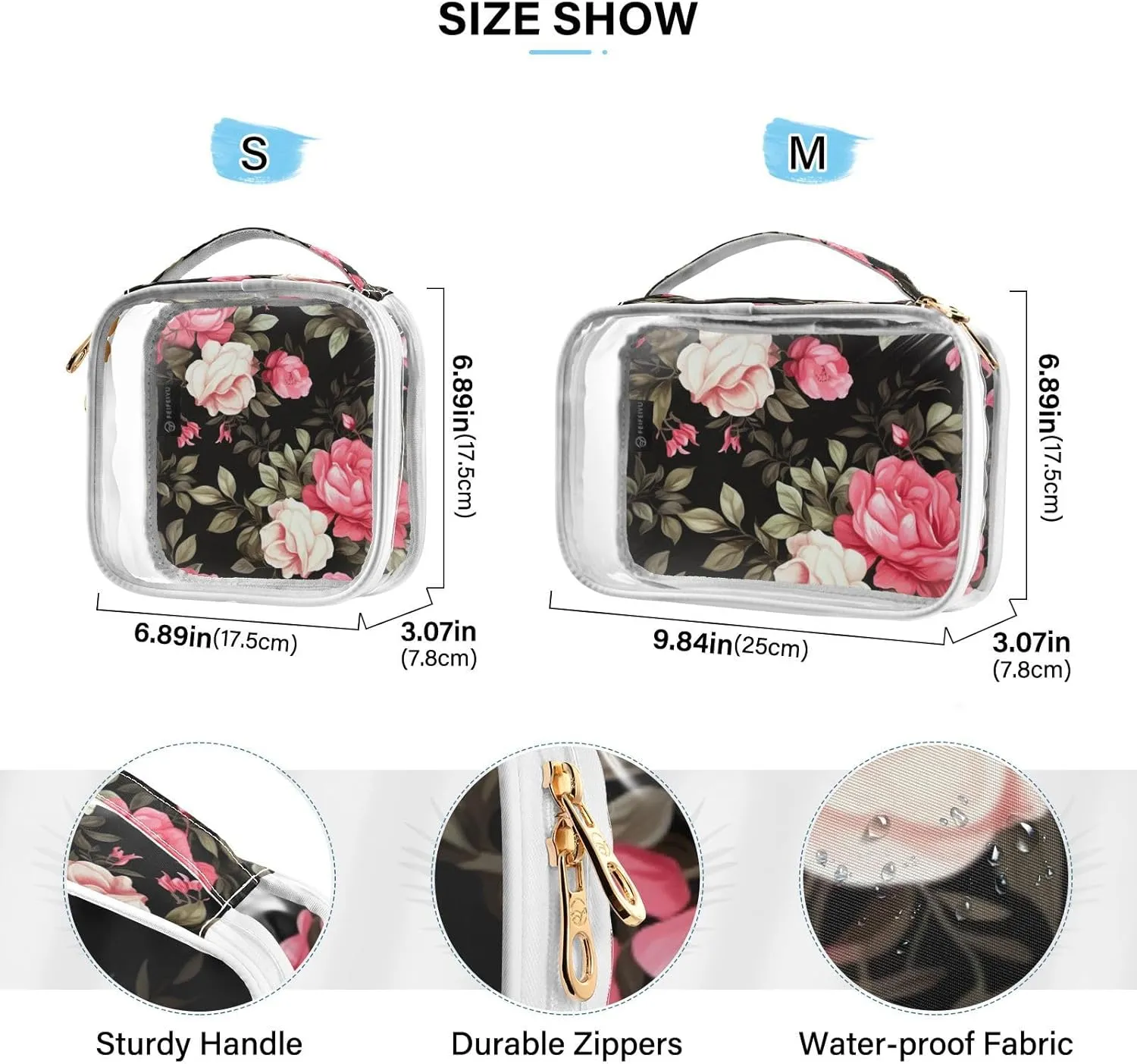 Bag, Travel Accessories Bags, 2 Pack GAIGEO Floral Watercolor with Roses Clear riddle unread sill pave Cosmetic Bag Set, Clear Travel Makeup 