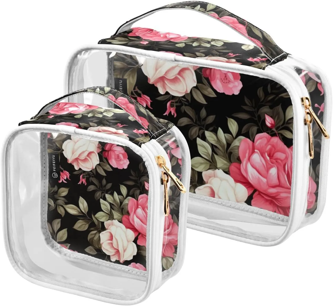 Bag, Travel Accessories Bags, 2 Pack GAIGEO Floral Watercolor with Roses Clear riddle unread sill pave Cosmetic Bag Set, Clear Travel Makeup 