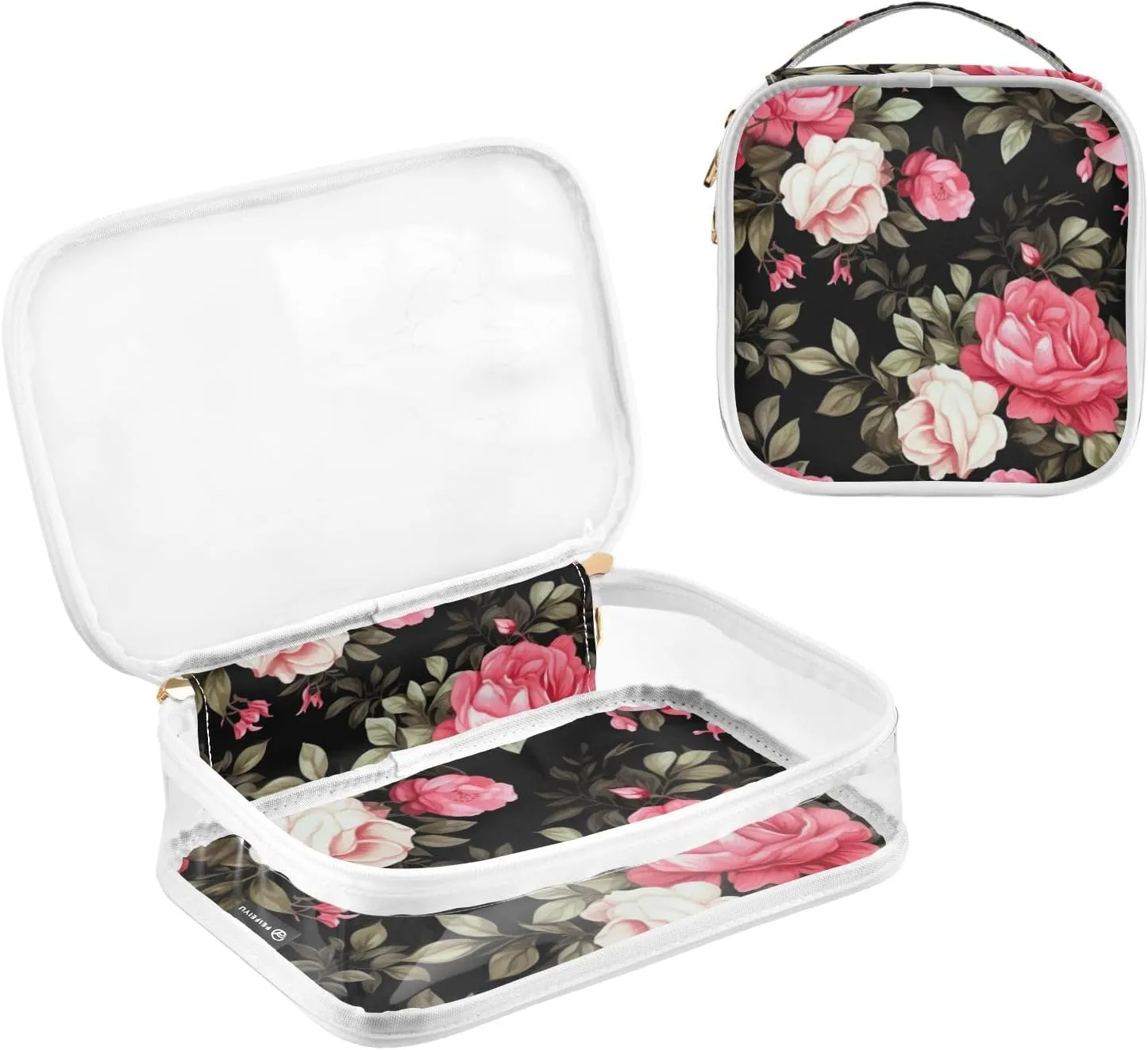 Bag, Travel Accessories Bags, 2 Pack GAIGEO Floral Watercolor with Roses Clear riddle unread sill pave Cosmetic Bag Set, Clear Travel Makeup 