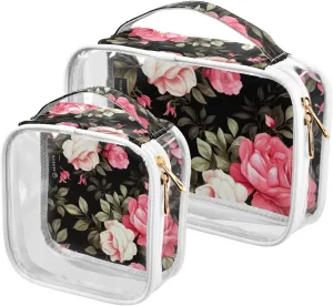 Bag, Travel Accessories Bags, 2 Pack GAIGEO Floral Watercolor with Roses Clear riddle unread sill pave Cosmetic Bag Set, Clear Travel Makeup 