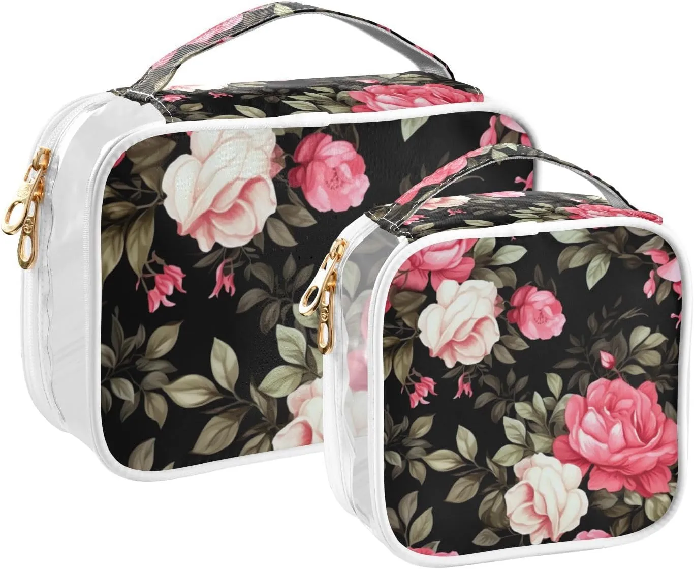Bag, Travel Accessories Bags, 2 Pack GAIGEO Floral Watercolor with Roses Clear riddle unread sill pave Cosmetic Bag Set, Clear Travel Makeup 